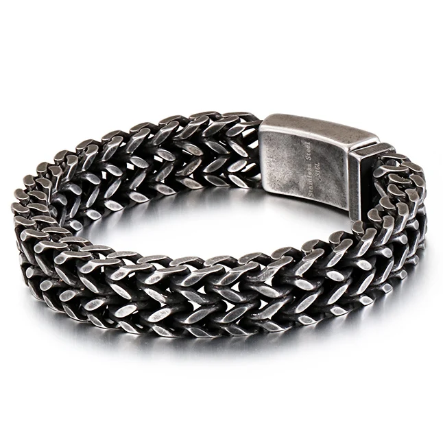 12/30MM Wide Curb Cuban Chain Bracelet Men Vintage Black Stainless Steel Mens Br - £37.17 GBP