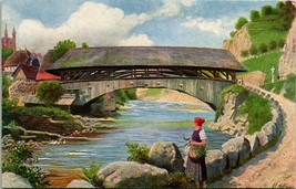 Vtg Postcard Artist Signed H Hoffmann Covered Bridge Murg Schwarzwald Germany - £6.28 GBP