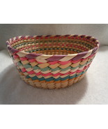 Vintage Grass Straw Round Colorful Basket - £4.53 GBP