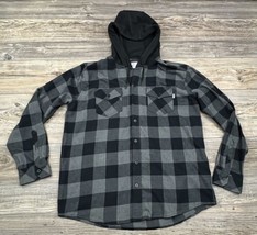 Hurley Flannel Hooded Button Front Shirt Men&#39;s Large Black/Grey Plaid - £14.99 GBP