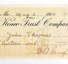 1913 Kineo Trust Company Bank Check E.A. Sampson Dover Maine Signed 4093... - $19.99