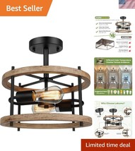 Elegant 2-Light Retro Semi Flush Ceiling Light, Wood &amp; Metal for Stylish... - $45.00