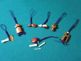 JAPANESE 7 CHARMS KEY CHAINS HAND MADE BONE, WOOD AND SEEDS - £158.27 GBP