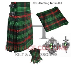 Scottish Traditional Ross Hunting  Tartan 8 yard Kilt For Men&#39;s Custom Size Kilt - £70.88 GBP+