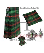 Scottish Traditional Ross Hunting  Tartan 8 yard Kilt For Men&#39;s Custom S... - £69.91 GBP+