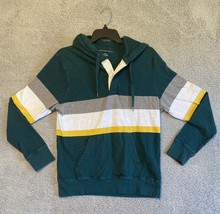 American Eagle Hoodie Mens Medium Green Striped Long Sleeve Henley Neck - $11.29