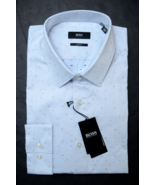 HUGO BOSS Uomo Isko Slim Fit Blu Pastello a Macchie Cotone Camicia 43 17 - $87.71 CAD