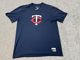 Minnesota Twins Shirt T-Shirt Mens Large Blue Nike Dri-Fit Authentic Bas... - $17.81