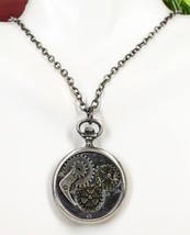 Steampunk Scythe And Gears Clockwork Design Round Pewter Necklace Alloy ... - $20.49