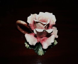 Capodimonte Flower Cup Signed Pink &amp; White Rose Lovely - £21.30 GBP