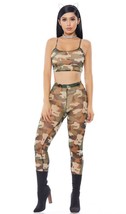 Camouflage Crop Top Leggings Set Sheer Mesh Sleeveless Cami Pants 118700 M/L - £39.56 GBP