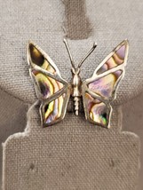 Vintage Sterling Silver Abalone Butterfly Pin Stamped Mexico - £29.82 GBP