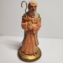 VTG Nativity Putz Bald Head Man Metal Shepherds Hook Gold Base Chalkware Plaster - £10.20 GBP