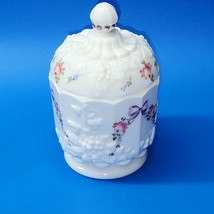 Vintage Westmoreland Milk Glass English Floral Panel 7&quot; Covered Compote Jar Urn - $18.79