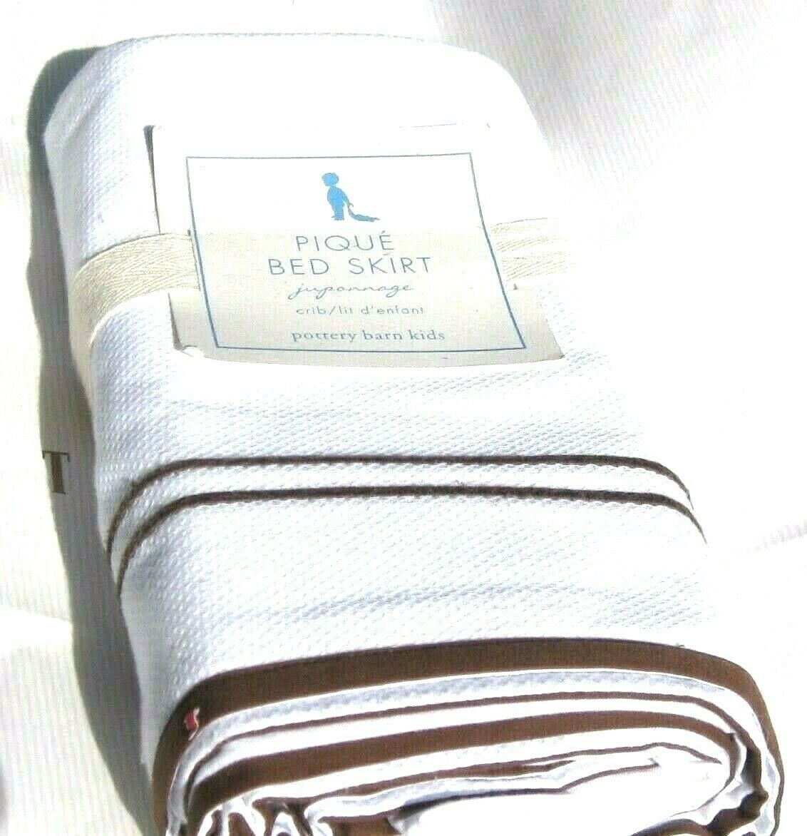 POTTERY BARN KIDs Baby Crib Bed Skirt Pique Nursery White Brown  $59.00 Bedskirt - $29.67