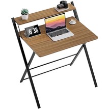 Folding Desk No Assembly Required, Computer Desk With 2-Tier Shelf Foldable Tabl - £122.29 GBP