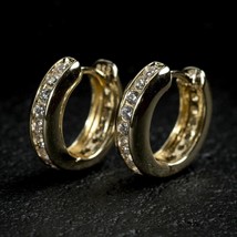 Men Simulated Diamond Small One Row Huggie Hoop Earrings 14K Yellow Gold... - £46.82 GBP