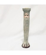 Santa Claus Tall Skinny Thin Christmas Taper Candle Holder 9&quot; Figurine Wood - £10.05 GBP
