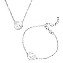 Sterling Silver Cut-Out Shiny &#39;S&#39; Disc Initial Bracelet &amp; Necklace Set - £44.58 GBP