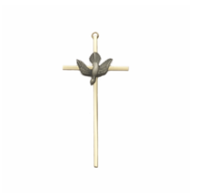7.25&quot; Brass And Pewter Confirmation Wall Cross With Centered Dove - £23.59 GBP