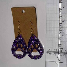Handmade epoxy resin dangle paw print earrings - purple and gold glitter - £7.00 GBP
