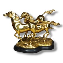 Three Brass Horses Sculpture Statue Running Galloping Vintage Hong Kong Heavy  - £207.79 GBP