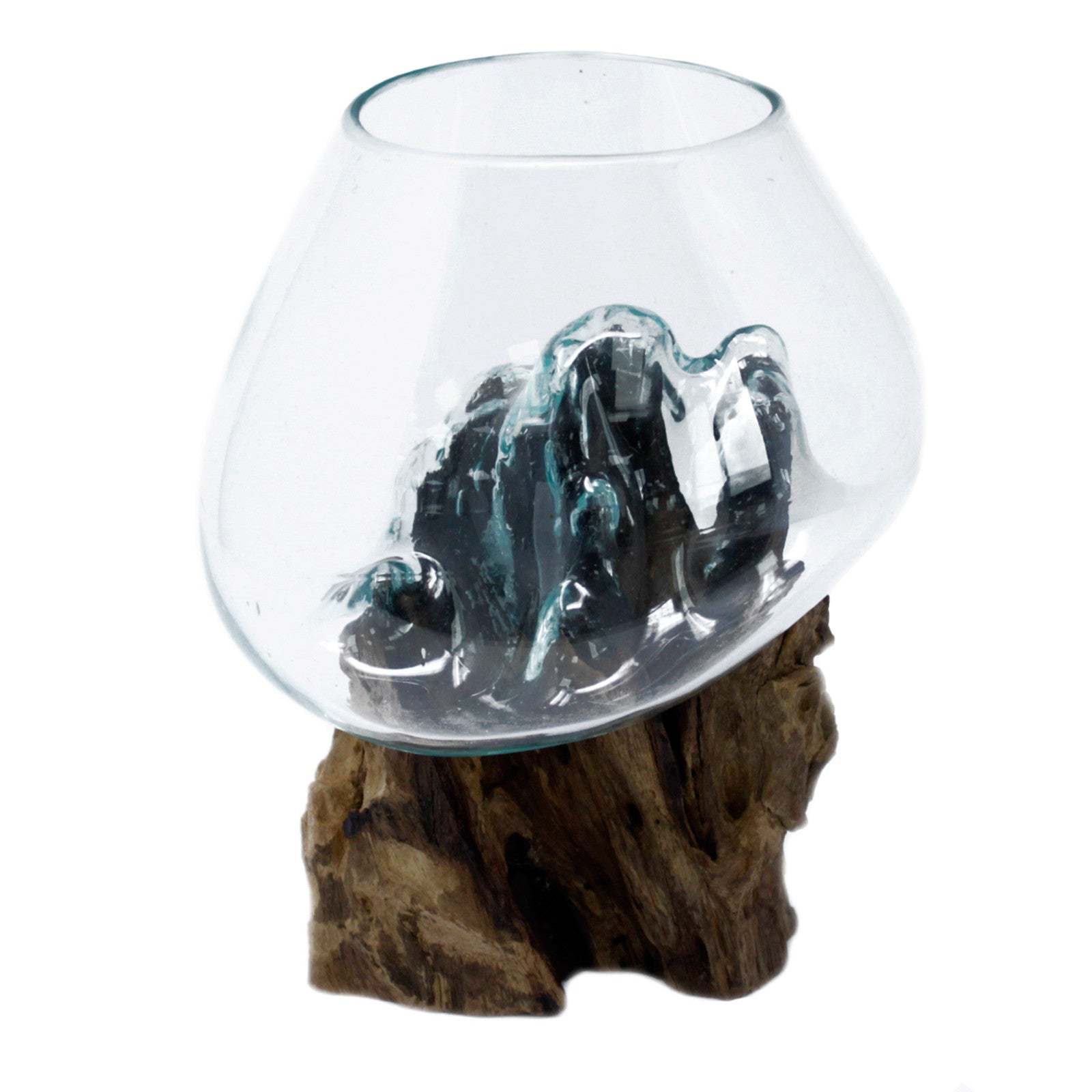Molton Glass Large Bowl On Wooden Stand - £36.63 GBP