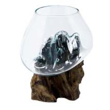 Molton Glass Large Bowl On Wooden Stand - $46.69
