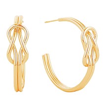 Large 14K Gold Plated Infinity Knot Post Hoops Women's Fashion Earrings - £26.57 GBP