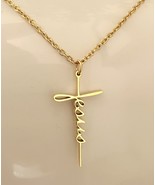 Jesus cross necklace. Gold stainless steel with adjustable chain 16-18 i... - $240.15 MXN