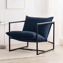 Modern Navy Blue Upholstered Accent Chair with Metal Frame - $3,897.51 MXN