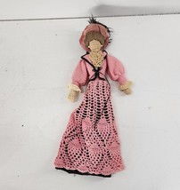 Crocheted Doll Victorian Era Clothes + Hat Pink Collectible Doll - £18.08 GBP