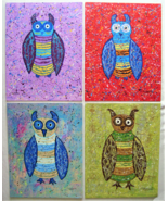 Painting Owl Original Andy Warhol Style Funny Owls Signed Art Set Carla ... - $359.29