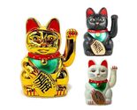 LUCKY BECKONING CAT 5" and 6" Waving Kitty Maneki Neko Gold White Black ... - $11.95