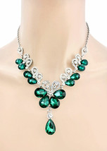 Forest Green Crystals Evening Dainty Floret  Necklace Earrings Set Wedding Guest - $28.50