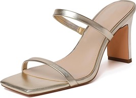 Womens Two Strap Open Toe Block Heeled Sandal Slip On Square Toe Heels (Size:8) - £15.21 GBP