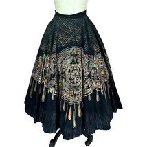 VTG 50s Circle Skirt Polished Cotton Black Gold Mayan Calendar Print L X... - $3,659.71 MXN