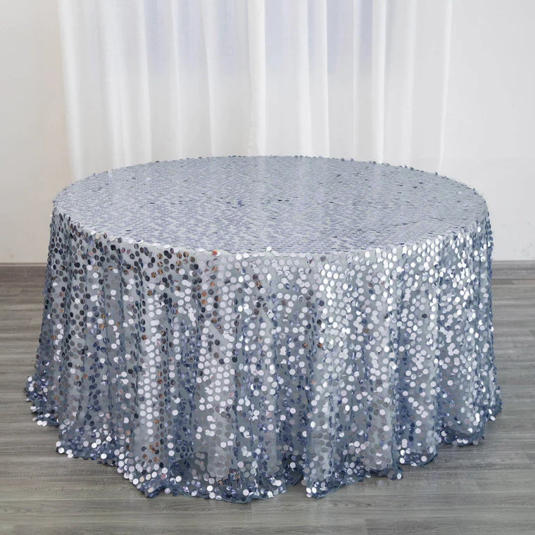 Dusty Blue - Polyester - 120&quot; Big Payette Sequin Round Tablecloth Wedding - $119.98