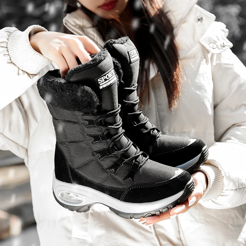 Women Boots Winter Keep Warm Quality Mid-Calf Snow Boots Ladies Lace-up Comforta - £38.76 GBP