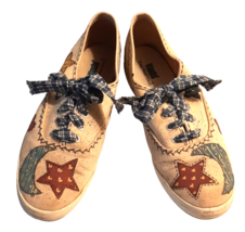 9.5M Vintage 80s Keds Hand Painted Tennis Shoes Country Homespun - £32.11 GBP