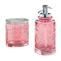 Pioneer Woman Amelia Coral Pink Soap Dispenser Toothbrush Holder Vintage Style - £31.04 GBP
