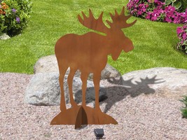 36in Tall Lone Moose Wildlife Decor Sturdy Rust Metal Yard Art Lawn Scul... - $259.00