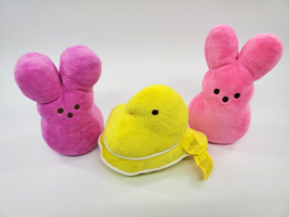 3X Peeps Bunny Rabbit Chick Pink Purple Yellow Plush Stuffed Easter Toys... - £11.84 GBP