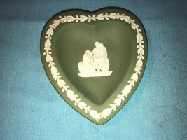 Vintage Sage Green Wedgwood Jasperware Heart Dish Clossical - £12.56 GBP