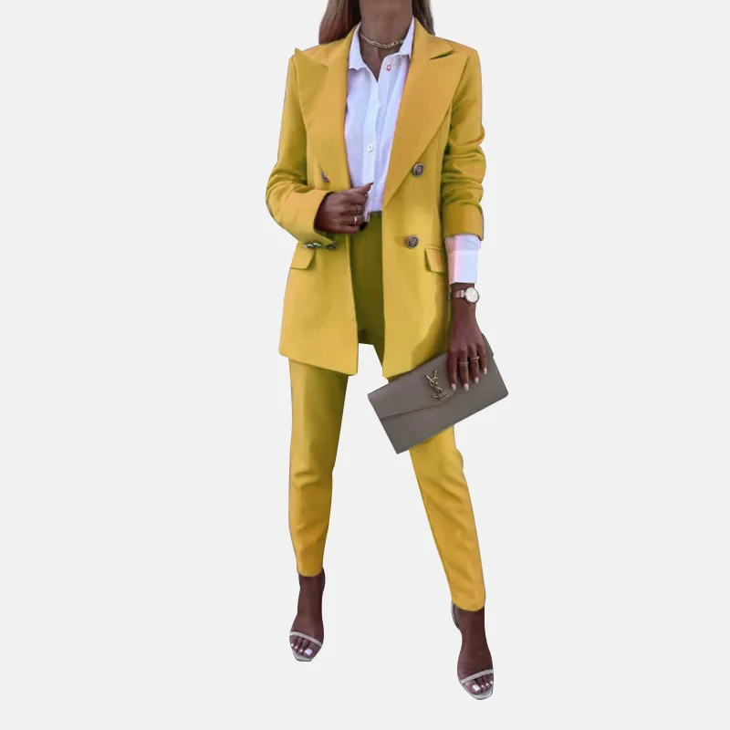 CM.YAYA Elegant Women Pants Suit and Long Sleeve Blazer Matching Set Office Lady - £112.02 GBP