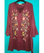 Altar&#39;d State Womens Sz M Burgundy Floral Embroidered Long Sleeve Dress ... - $30.18 CAD