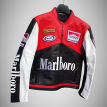Marlboro racer jacket retro racing style red black leather thumb200