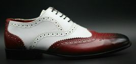 Handgemachte zweifarbige rote &amp; weiße Leder Brogue Wingtip Schuhe - £114.10 GBP