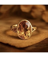Vintage Oval Citrine Bezel Ring in 14K Gold, Large Honey Topaz Solitaire... - $299.00
