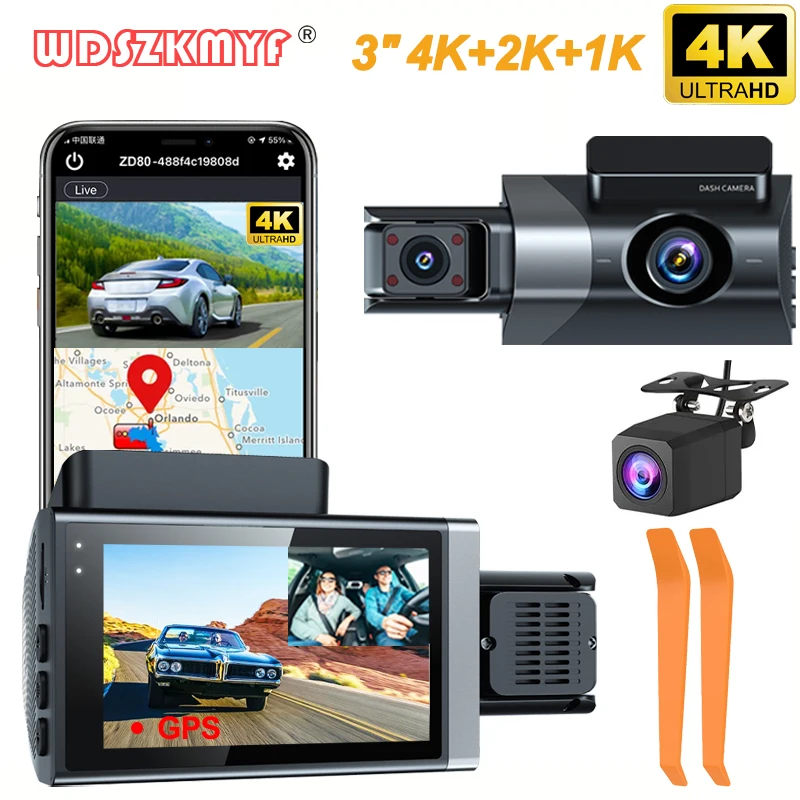 Dash Cam for Cars 4K Front and Rear View Camera for Vehicle GPS 3Lens Car Dvr - £6.96 GBP+
